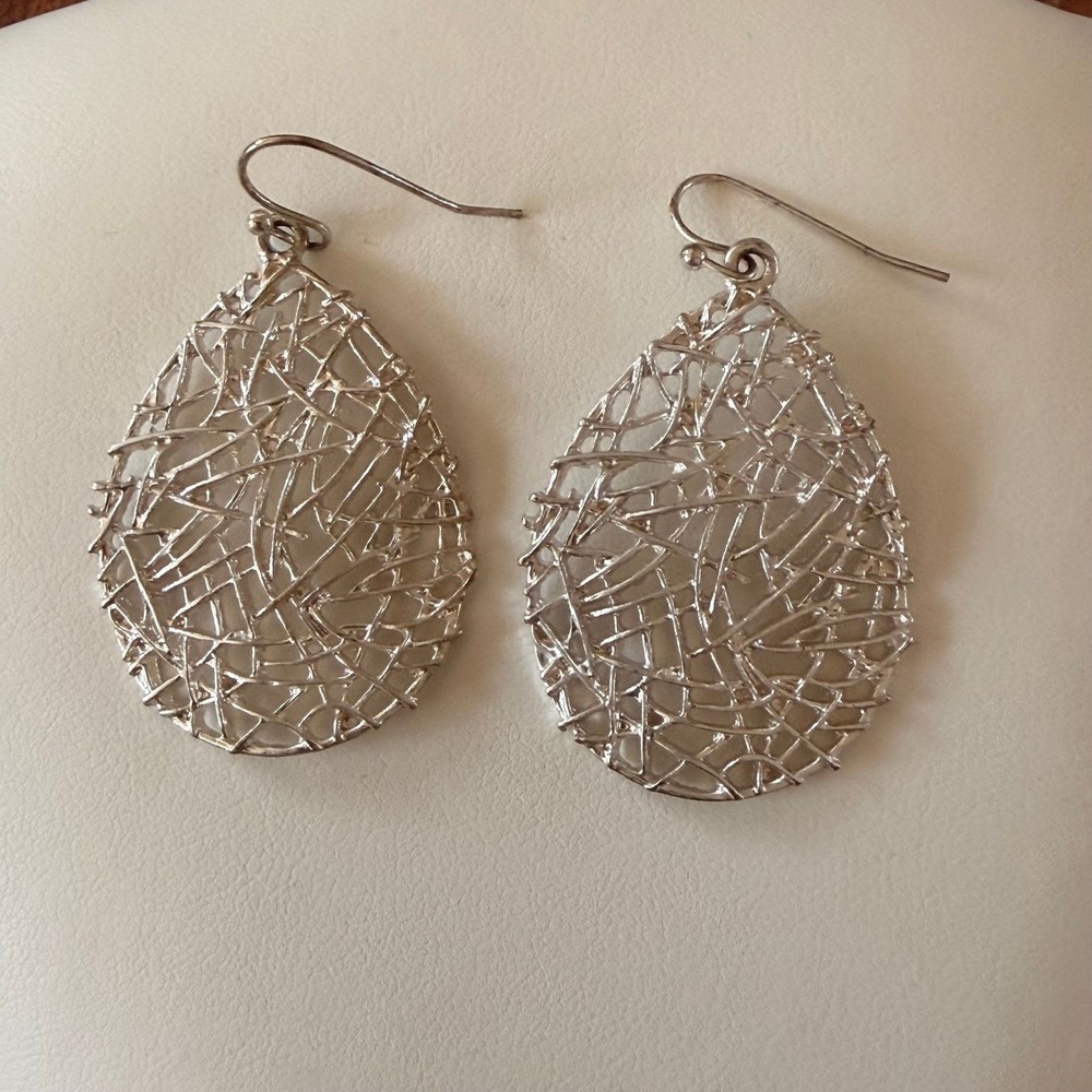 Filigree Teardrop Earrings Womens OS Silver Sterling Bird Nest Dangle